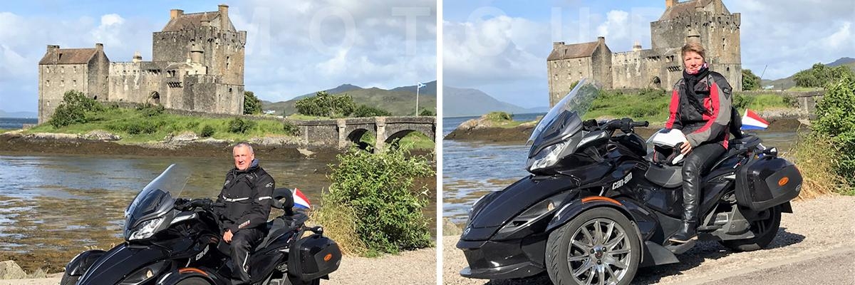 motorreis Schotland met twee trikes achtergrond Eilean Donal Castle